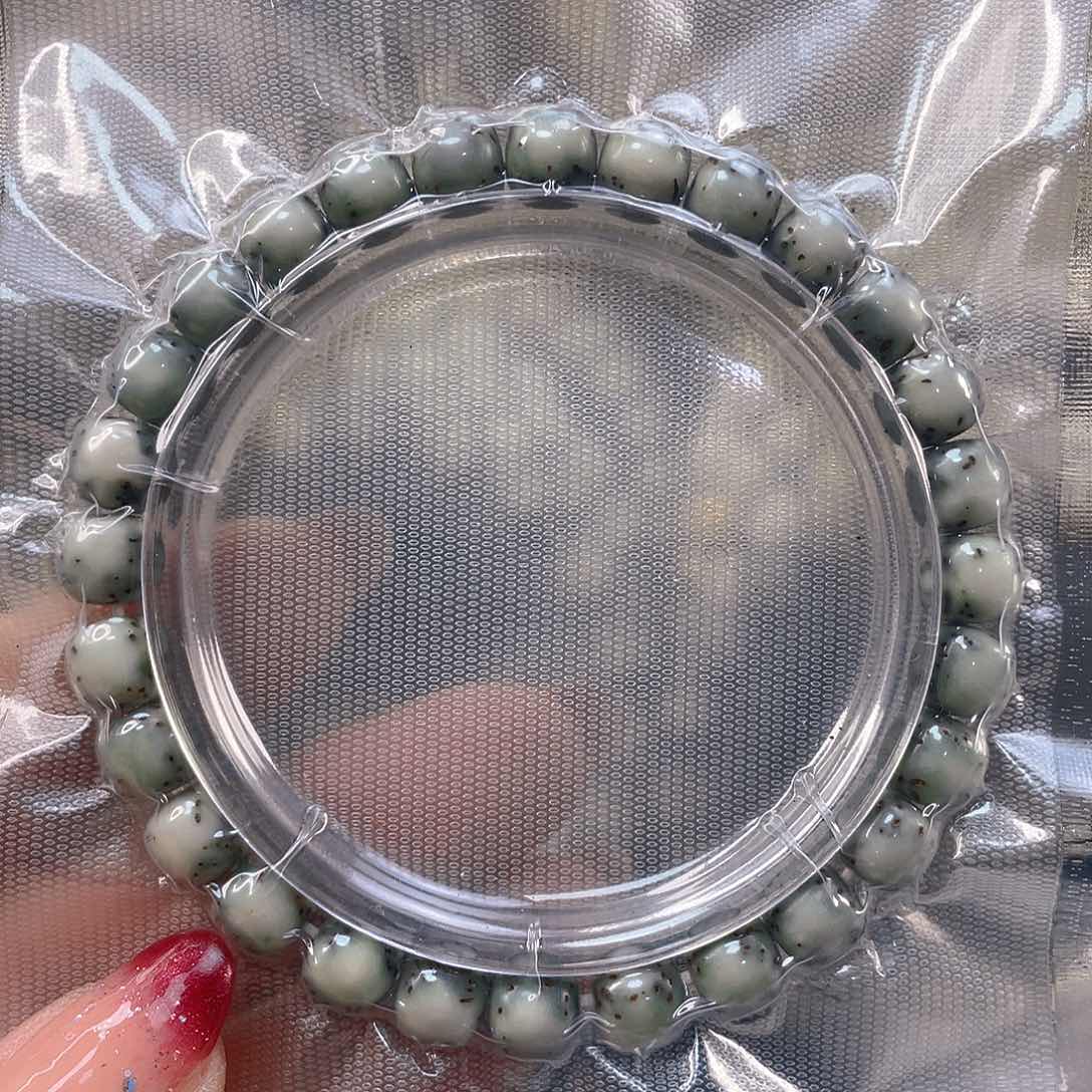 星月菩提手串石玉料绿背河豚尺寸7/8