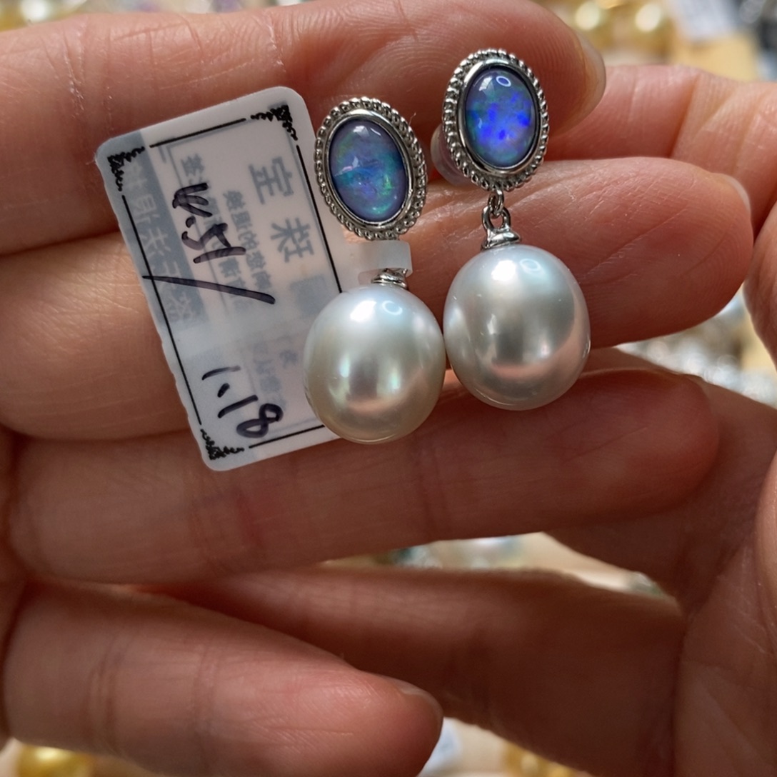 海水珍珠耳饰银S925镶嵌
