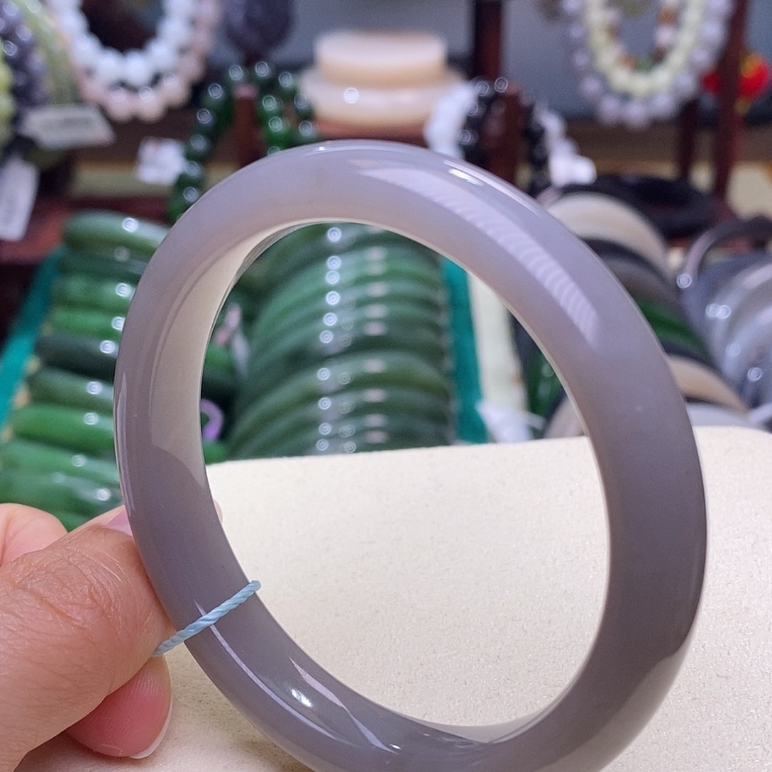 和田玉未镶嵌老矿料烟紫精品手镯53+