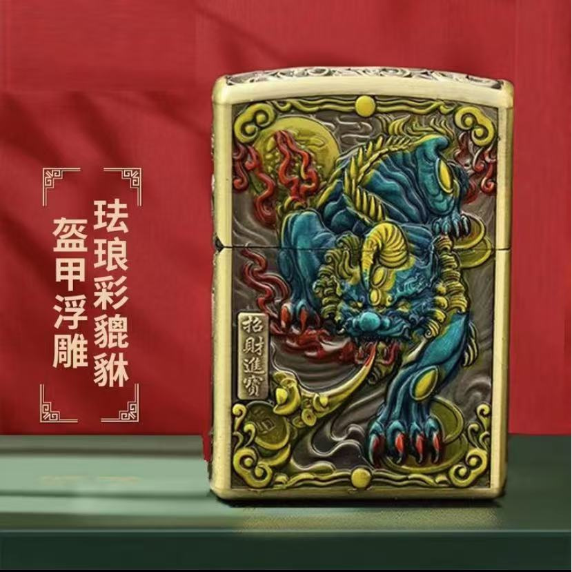 老式打火机2024新款五面精雕盔貔貅草经典复古个性创意送男友