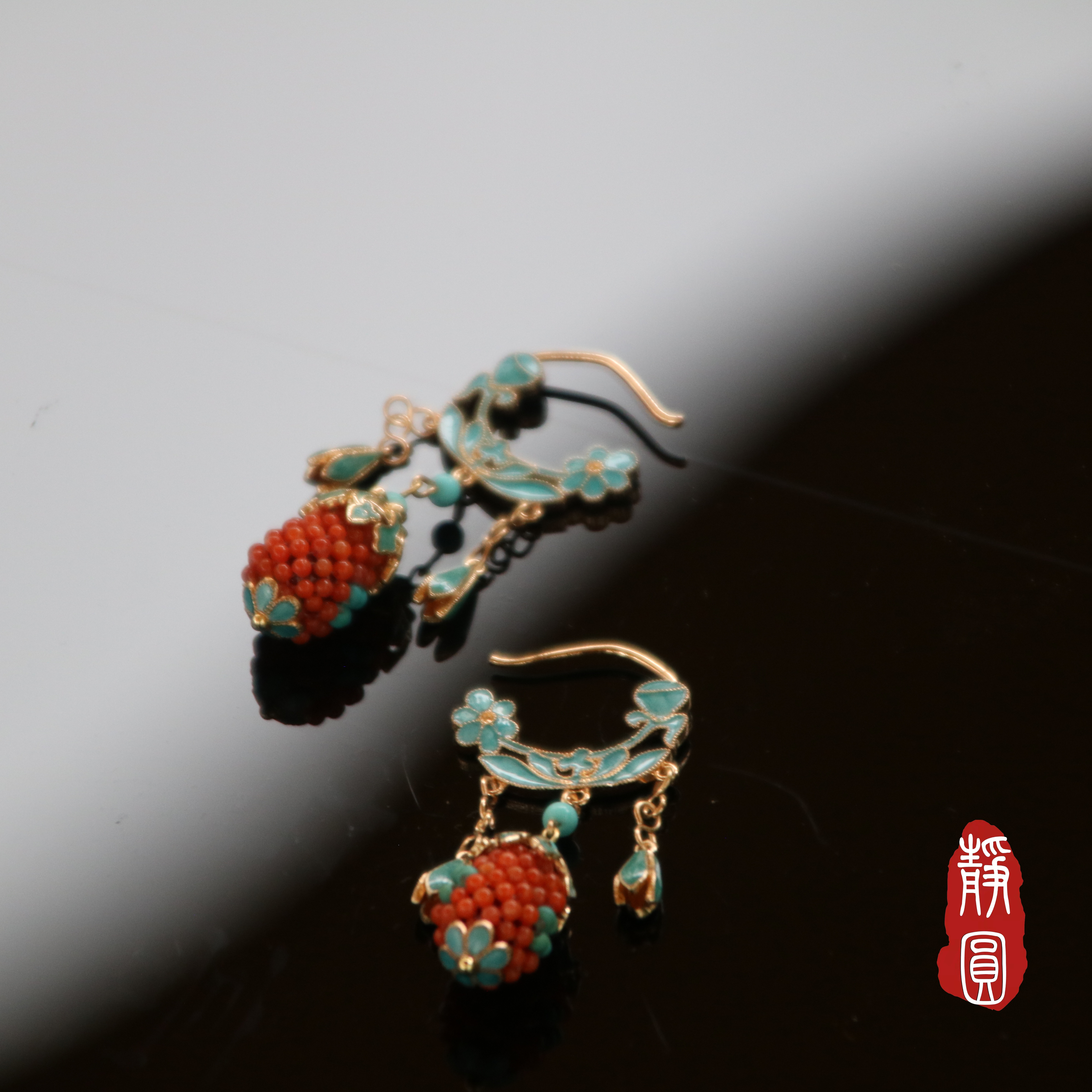 合金珐琅耳饰 【 珐琅彩】非遗绒花缠花手工艺品耳环