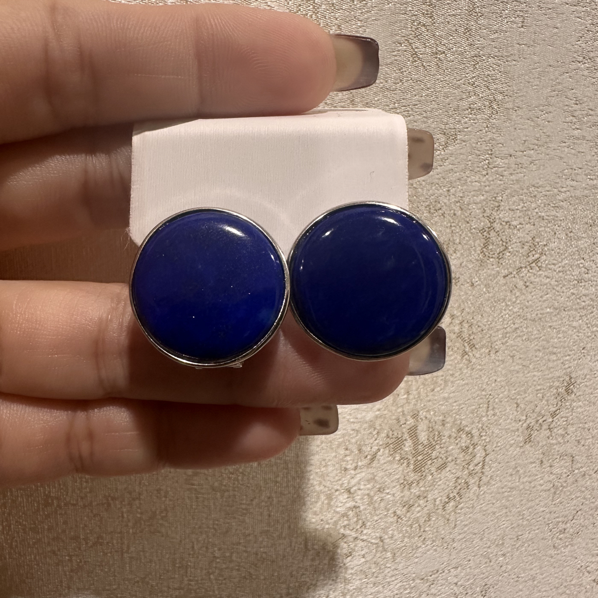 天然原矿青金石银S 925大圆牌21.6m耳饰时尚轻奢款