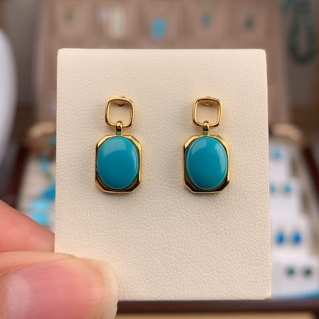 绿松石银S925镶嵌耳饰