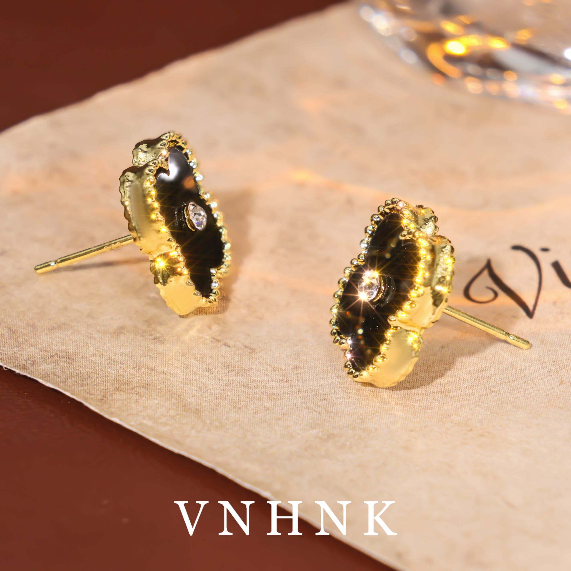 铜合金合成锆石耳饰 美可儿  G422  黑色小众百搭耳环