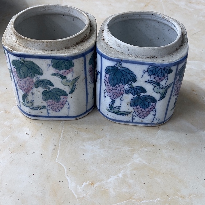 陶瓷制品摆件老瓷一对无盖