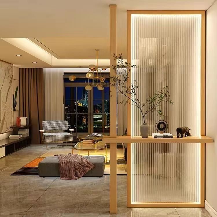 日式实木长虹玻璃屏风入户玄关柜办公室店铺商用隔断民宿遮挡定制
