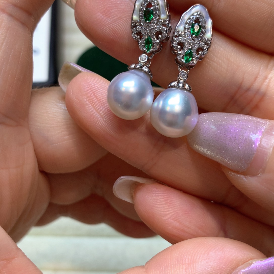 银S925镶嵌海水珍珠耳饰