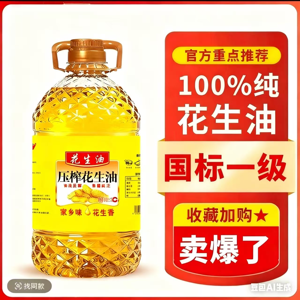 周年庆补贴100一级压榨花生油纯正香醇家庭炒菜用食用油2700ml