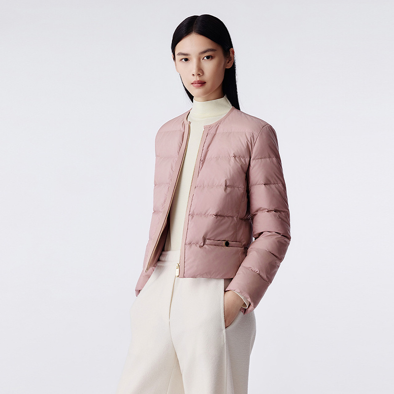 LANCY/朗姿2025年冬新款白鹅绒圆领修身简约百搭轻薄短款羽绒服女
