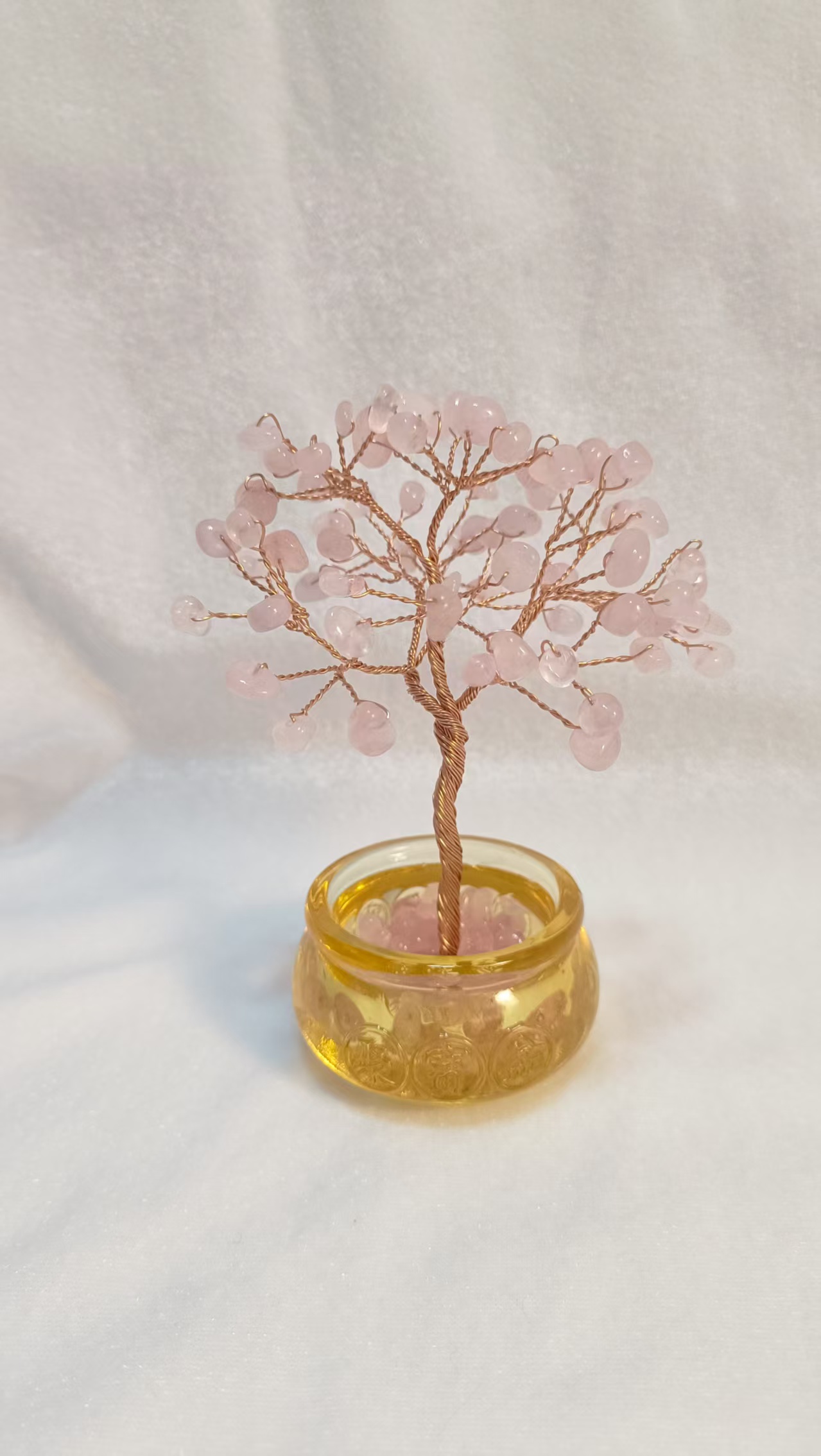 粉水晶发财树摆件办公室工位桌面装饰品68颗客厅布置家居用品