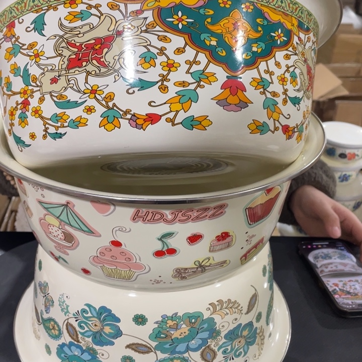 32公分大号珐琅搪瓷深型盆花色随机