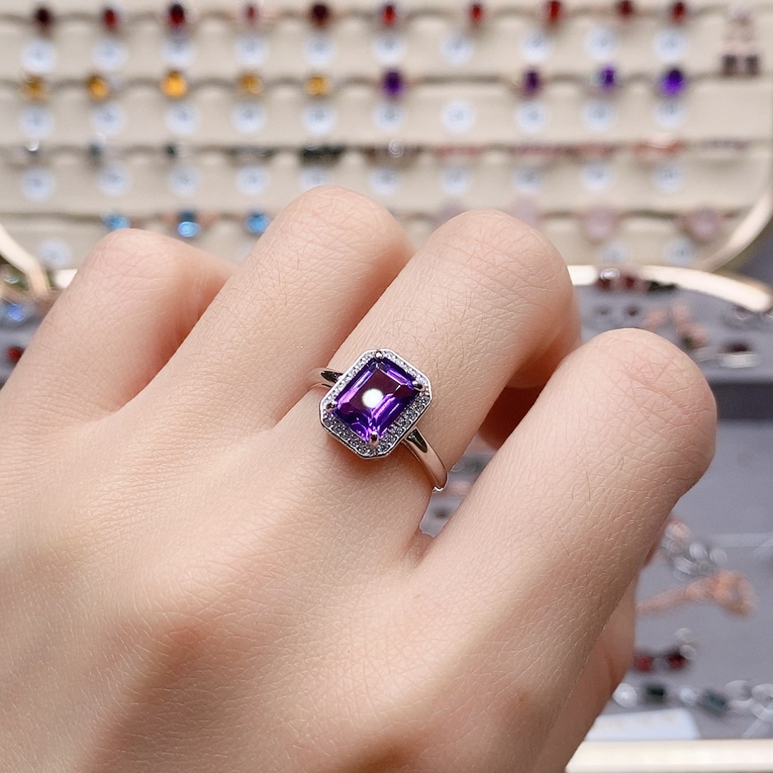 水晶戒指银S925镶嵌戒指