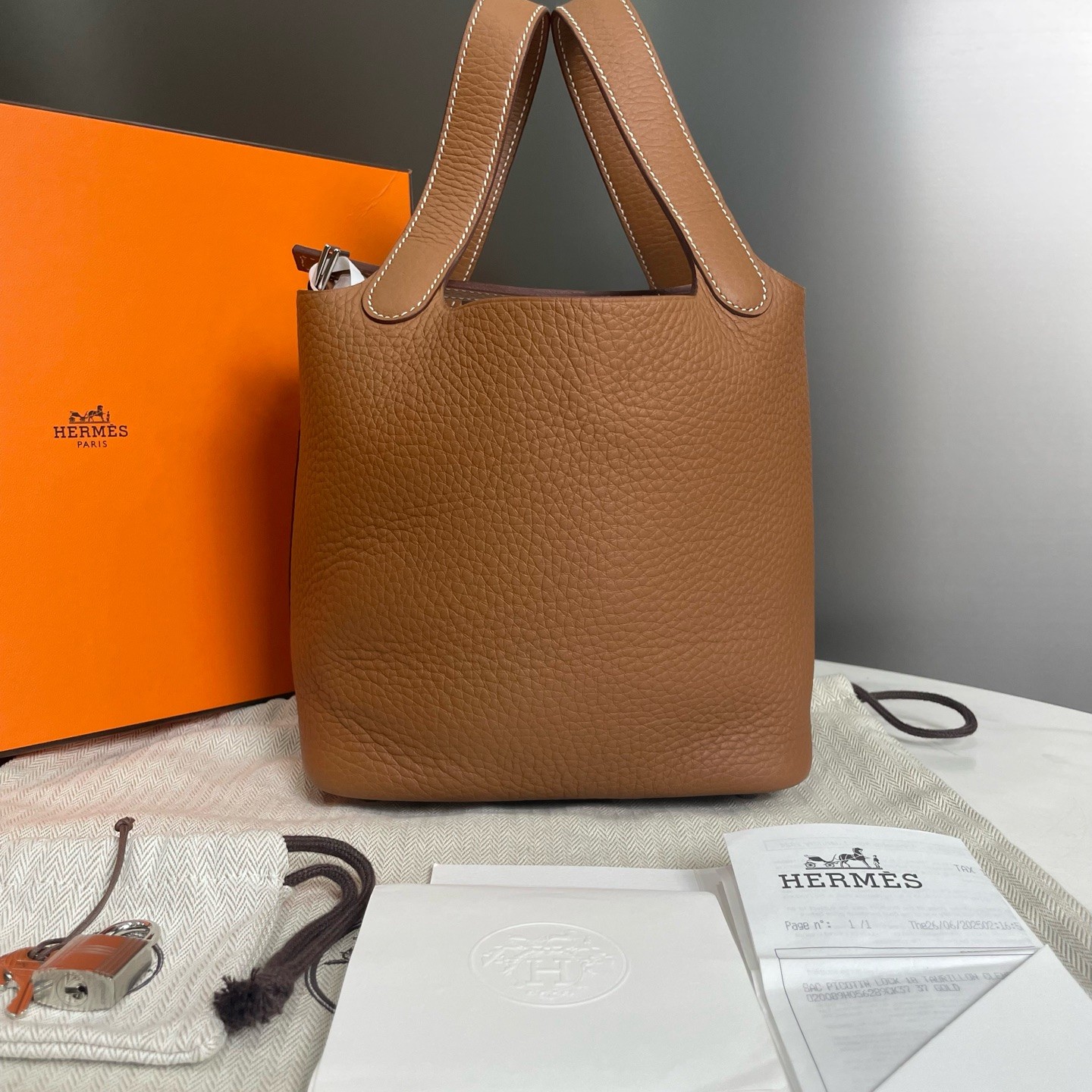 未使用 Hermes/爱马仕 全新大全套 Gold金棕 菜篮子水桶16445338