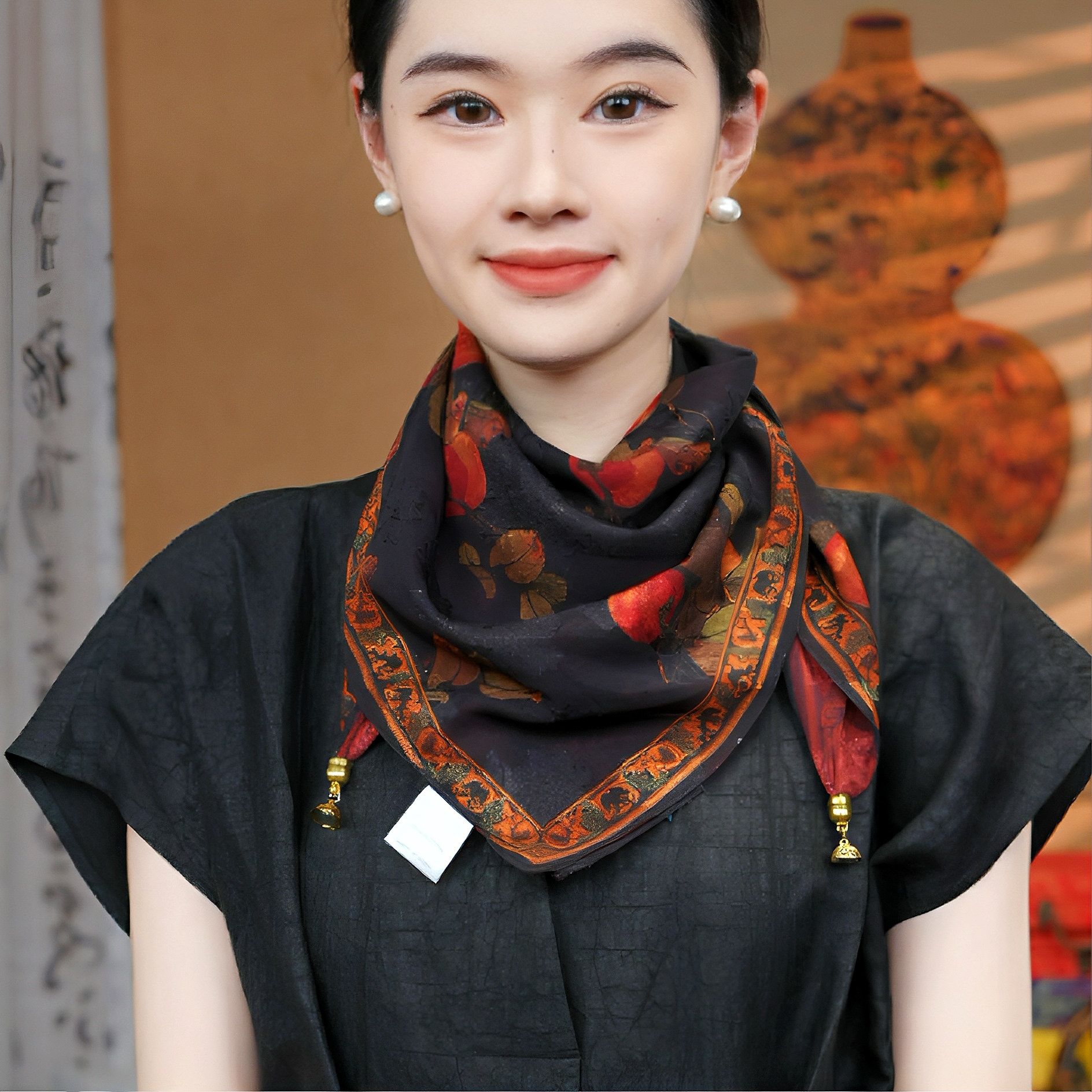 【70吸扣剪花 柿柿如意】70CM方巾洋气百搭围巾披肩外搭