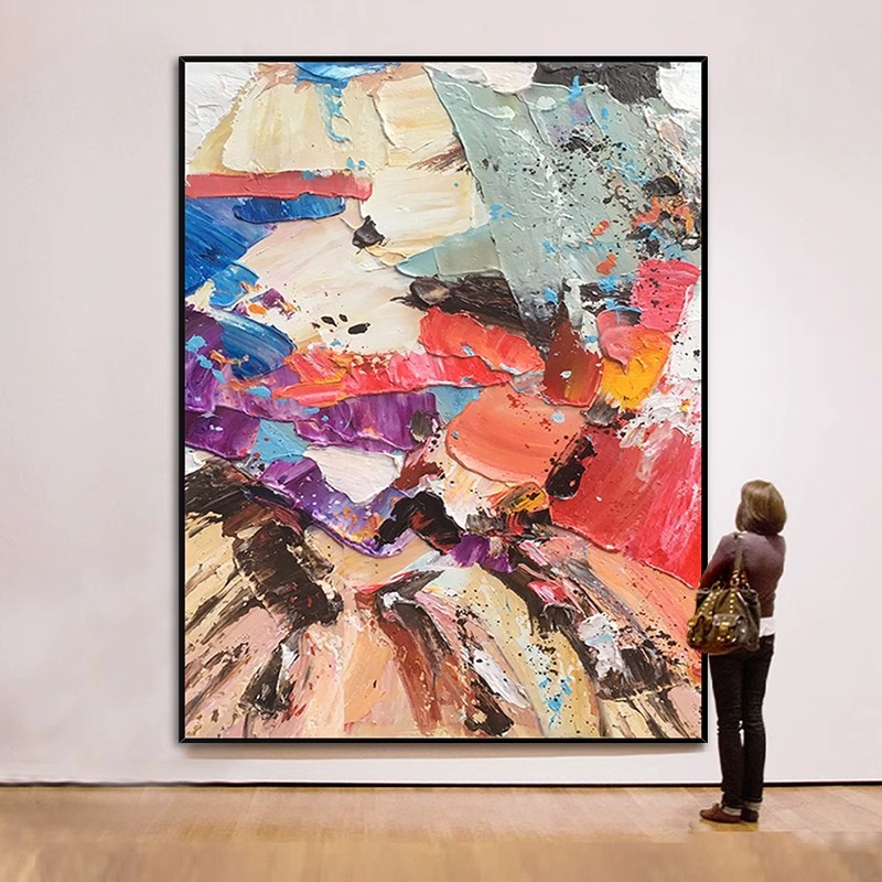 手绘油画客厅装饰画现代简约大幅立体抽象艺术色块走廊玄关挂画