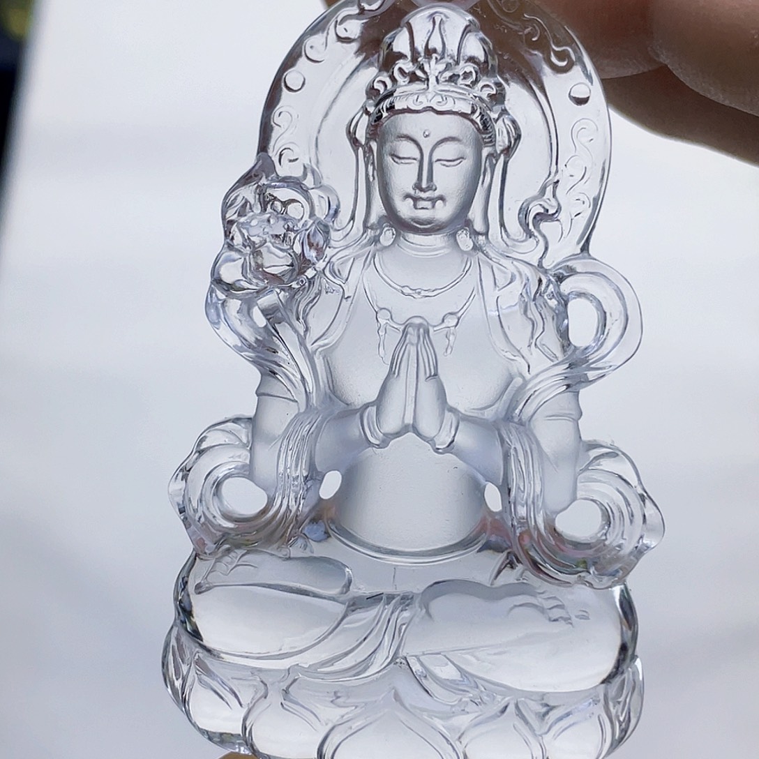 觉***生水晶未镶嵌颈饰白水晶大师观音吊坠