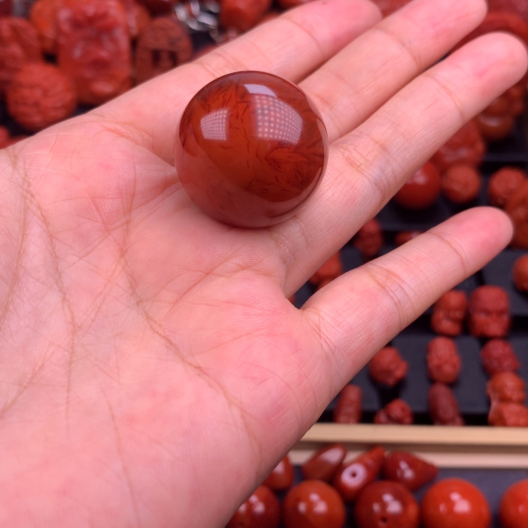 南红玛瑙火焰纹圆珠单珠25mm未镶嵌