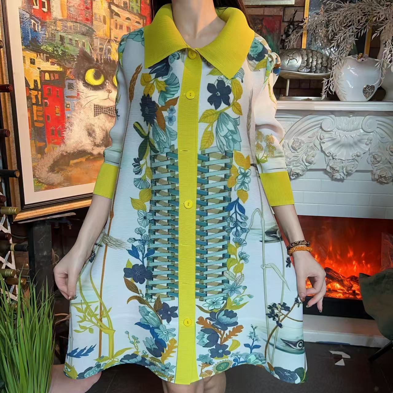 【清仓】欧洲站2025秋冬褶皱气质高档端时尚显瘦印花欧版连衣裙LH