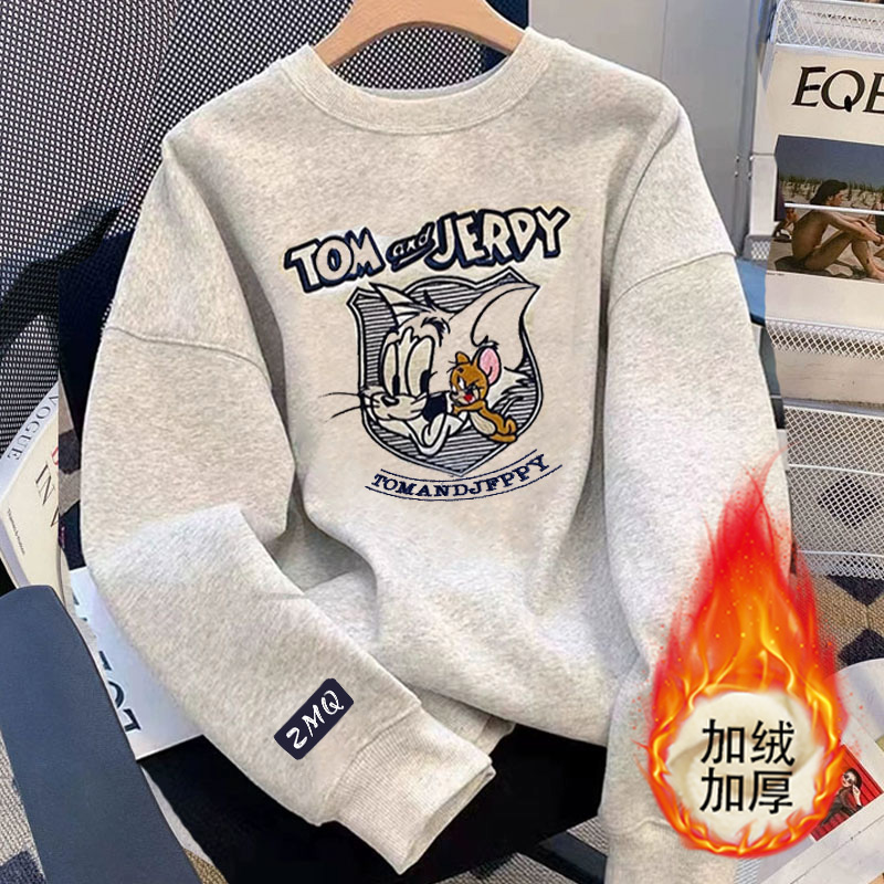 加绒圆领卫衣女2024新款秋冬宽松美式冬季洋气慵懒风套头上衣