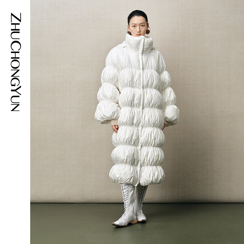 ZHUCHONGYUN2025冬新款打揽圆形廓形鹅绒羽绒服长款外套C1FZ4274Y