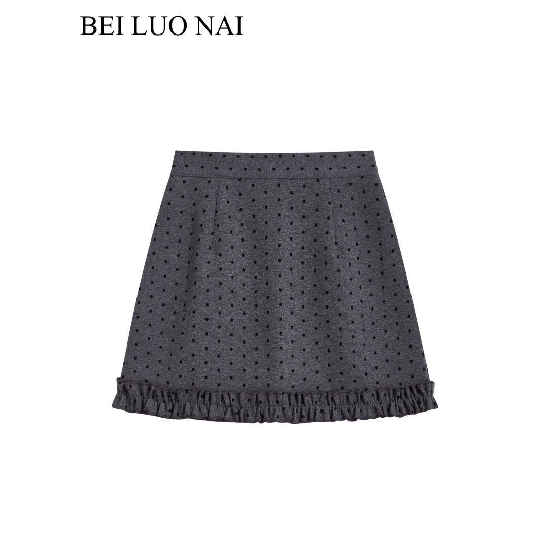 波点毛呢半身裙女秋季2025新款甜美木耳边a字短裙显瘦高腰包臀裙