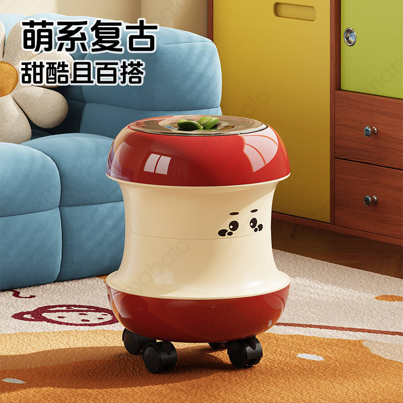 创意高颜值苹果带轮可爱卡通带盖客厅卧室厨房玄关垃圾桶收纳桶