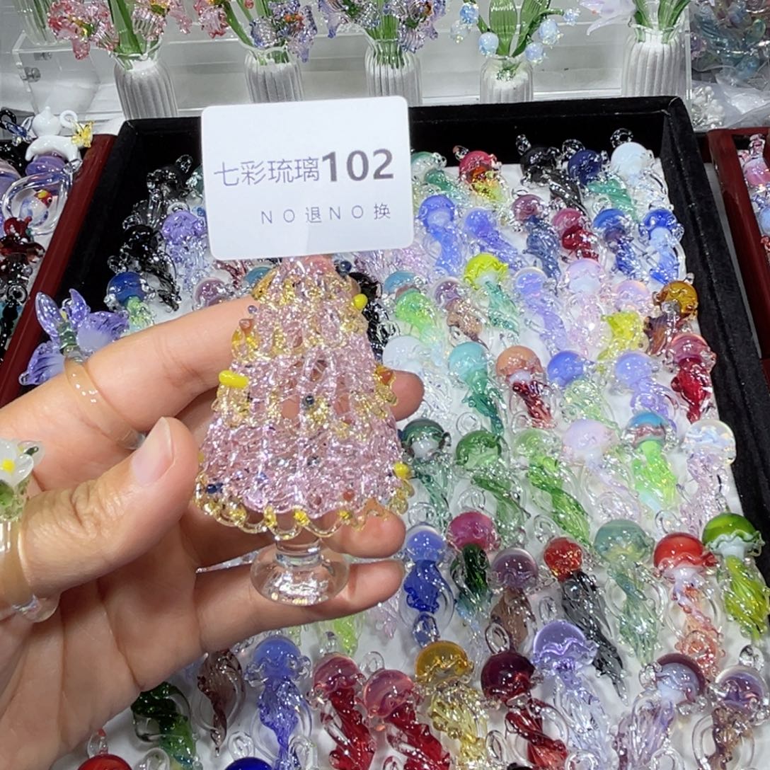 吊坠(不含链)琉璃102粉色圣诞树
