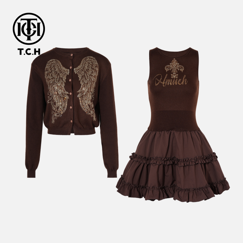 TCH私服秋冬烫钻秋季百搭老钱风时尚套装女T75C07E1047轻奢tch