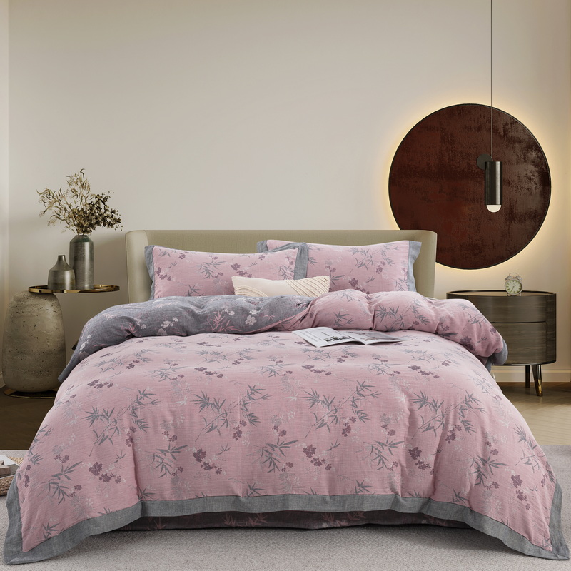 蓝瑞竹韵A类全棉双层纱色织提花四件套柔软亲肤四季通用轻奢棉质