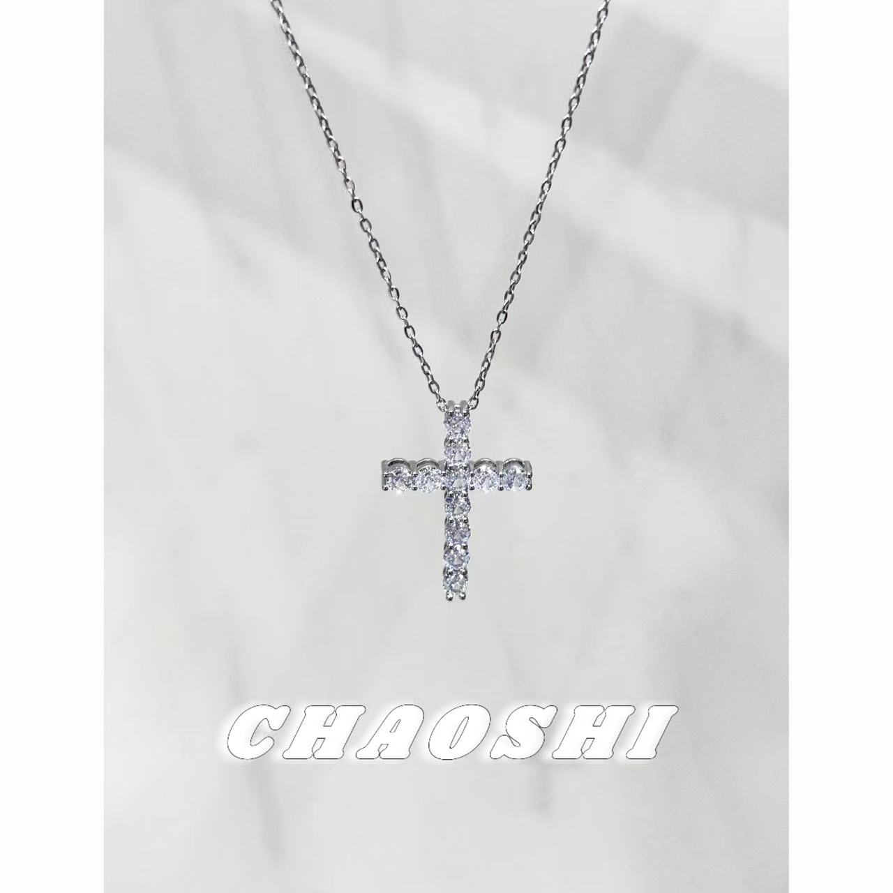 铜合金项链 【A25】超闪满锆镶嵌十字架项链