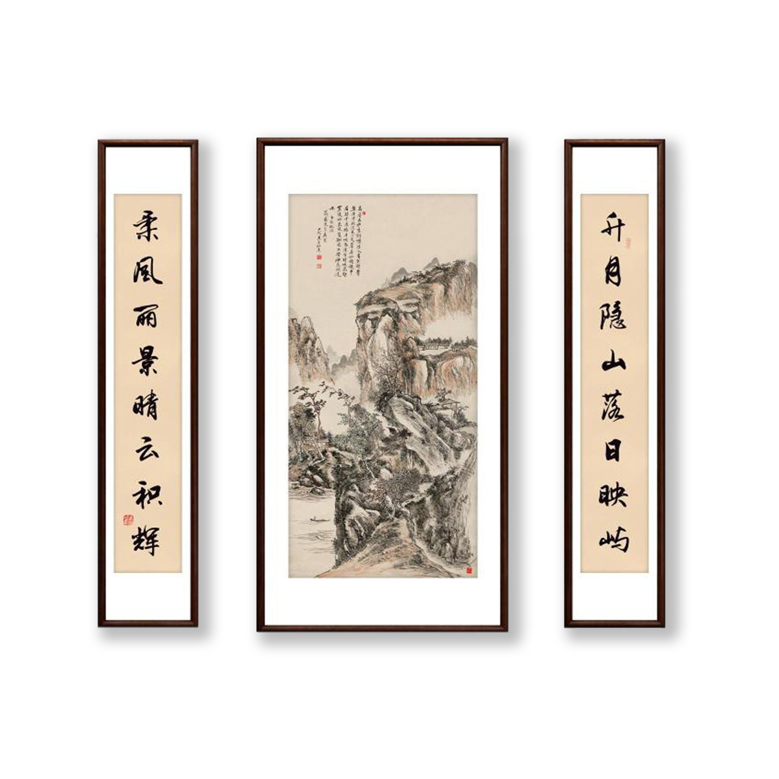 中堂画堂屋画三联挂画合集山水画山水画背景挂画字画中式装饰画