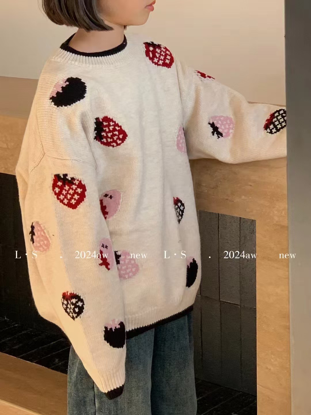 女童毛衣中大儿童装草莓圆领加厚韩版宽松针织衫冬季新款