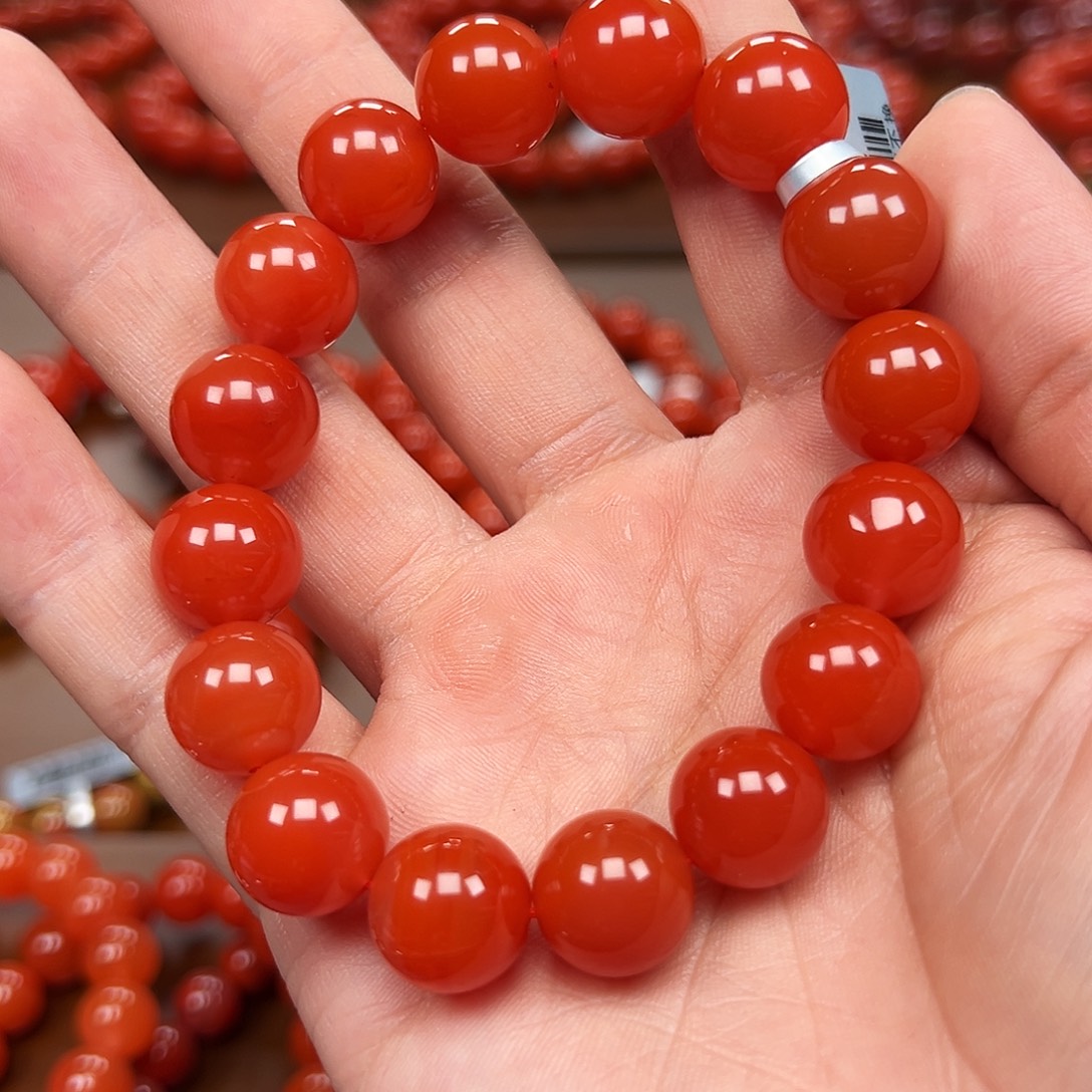 南红玛瑙未镶嵌手链保山料13m洞子料圆珠