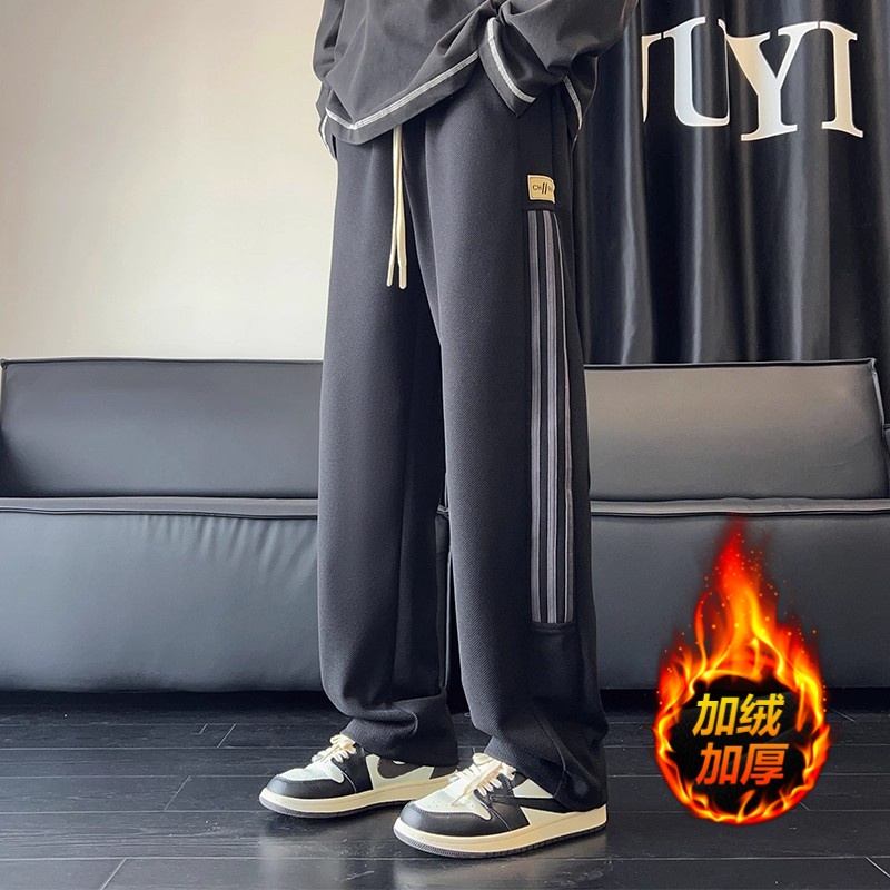 2025秋冬季新款潮牌男士休闲裤三条杆直筒长裤宽松百搭运动卫裤子