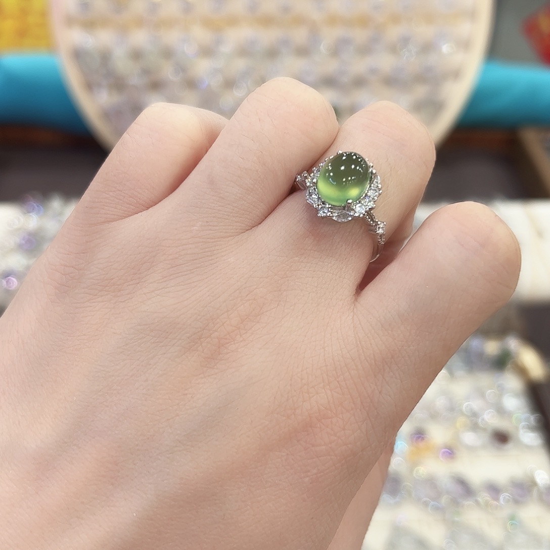 蛇纹石玉银S925镶嵌戒指