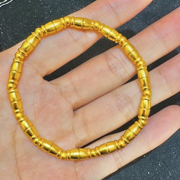 铜合金锆石手链 金色素款古法金串珠单圈百搭精美手串饰品