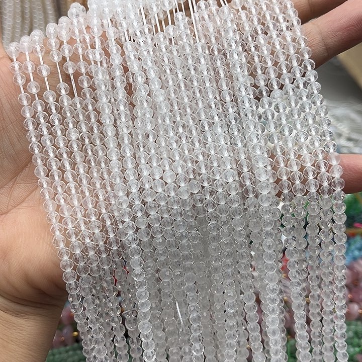 玛瑙/玉髓未镶嵌珠宝半成品一条4mm左右白水晶刻面