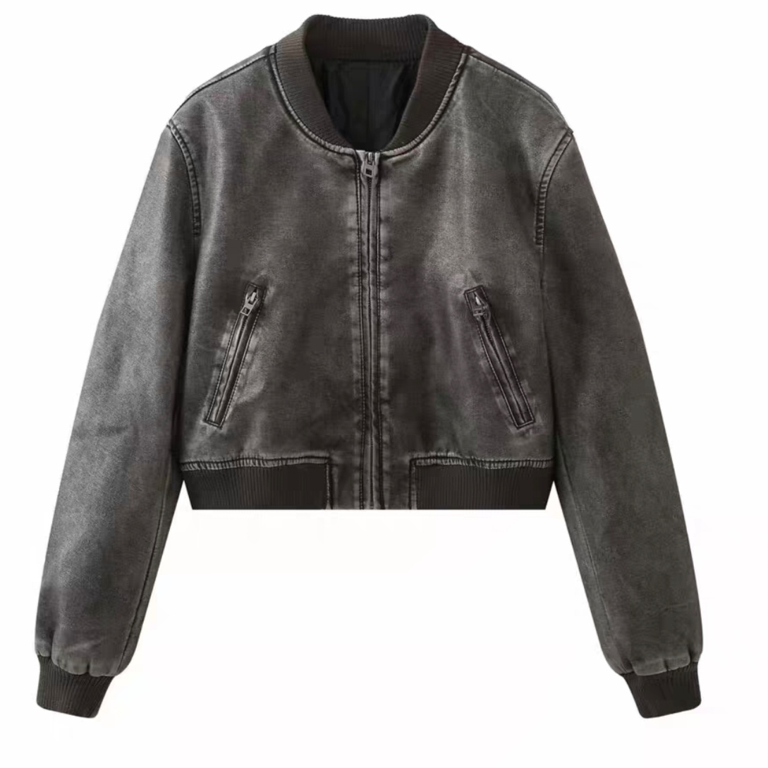 时尚女装复古短款皮衣