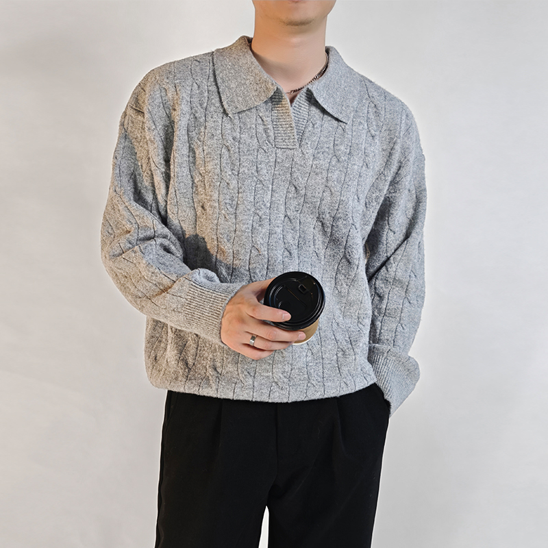 2025新款翻领针织衫毛衣男秋季男士高级感打底衫百搭休闲毛衫上衣