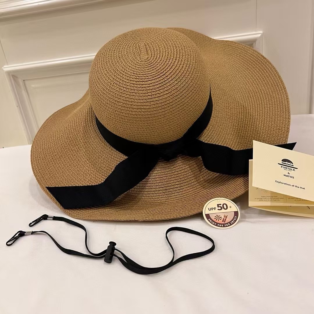 出口尾货 女士编织草帽 圆顶大帽檐