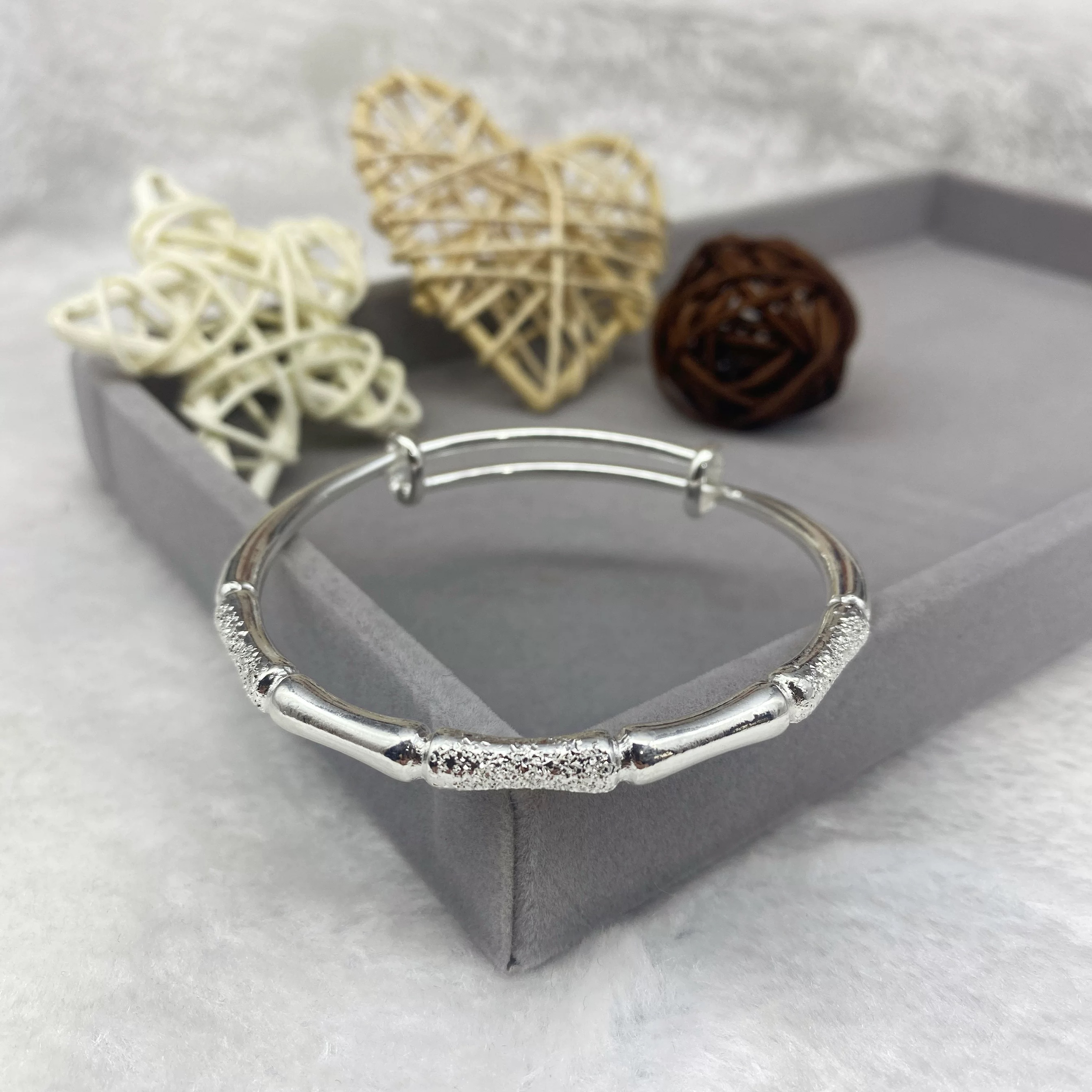 足银手镯 A50足银999.9足银手镯磨砂竹节推拉实心时尚百搭足银镯