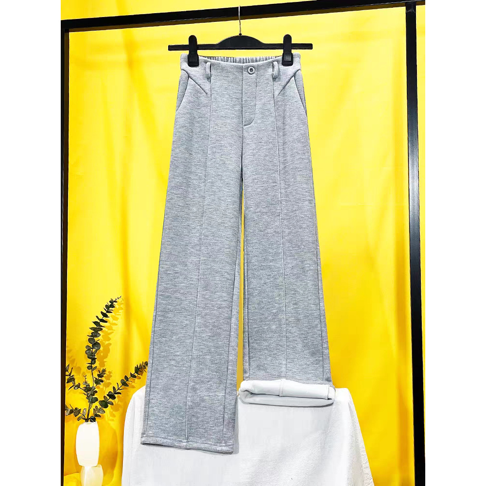 C27窄版小个子阔腿裤女秋冬加绒加厚西装直筒拖地裤大码松