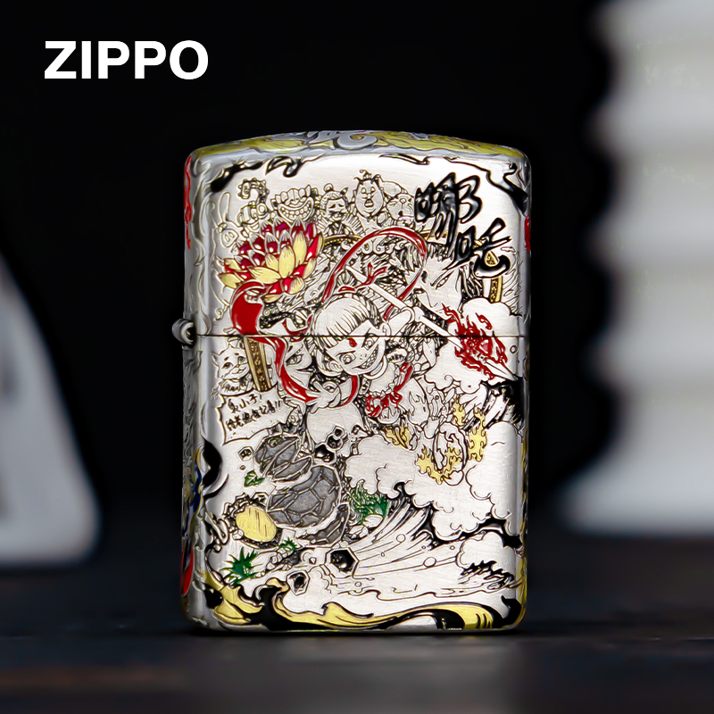 ZIPPO/之宝【哪吒】镀银彩绘 立体浮雕 盔甲动漫防风打火机DYX1H1
