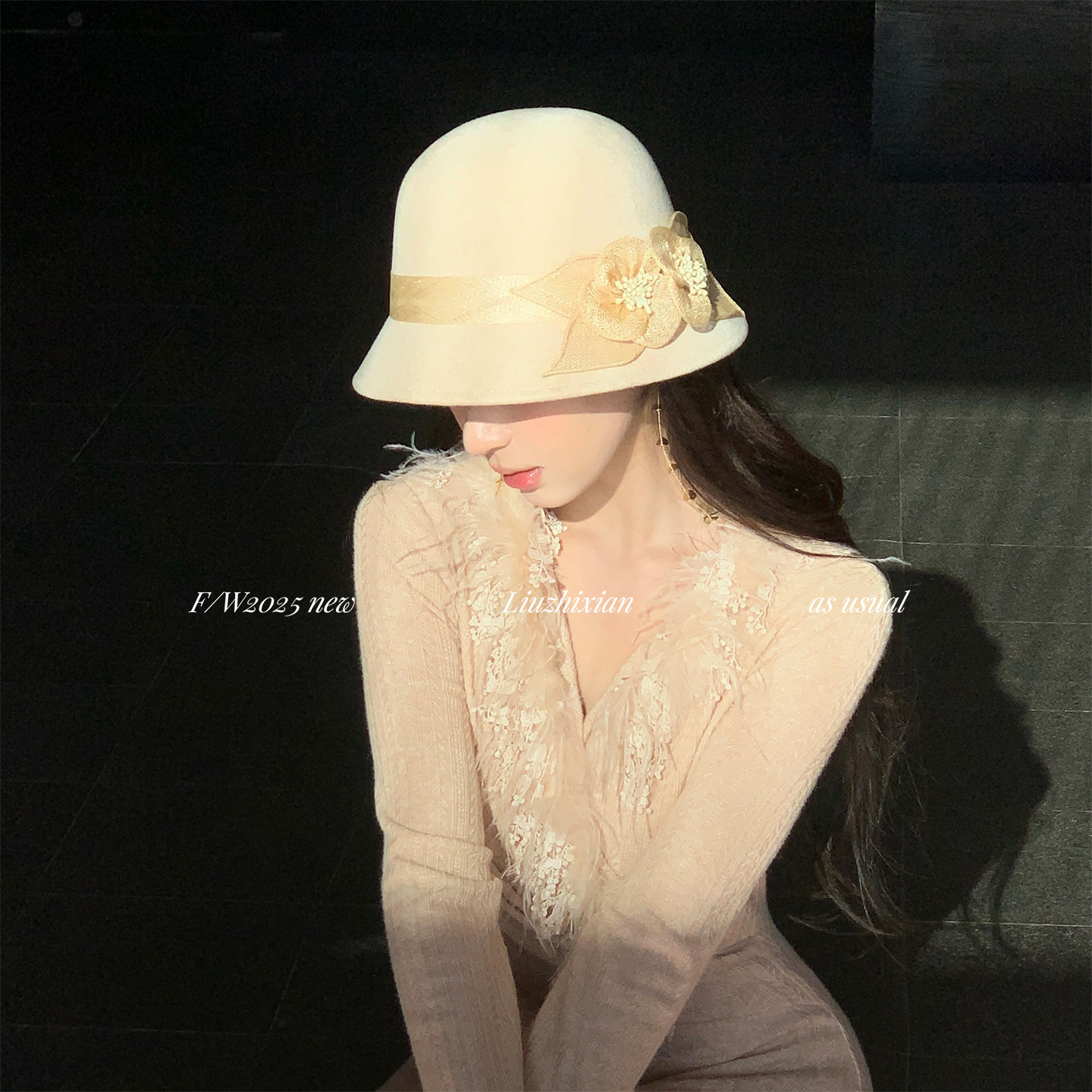 【织光绘影】刘智贤设计款韩版时尚米色百搭女士帽子