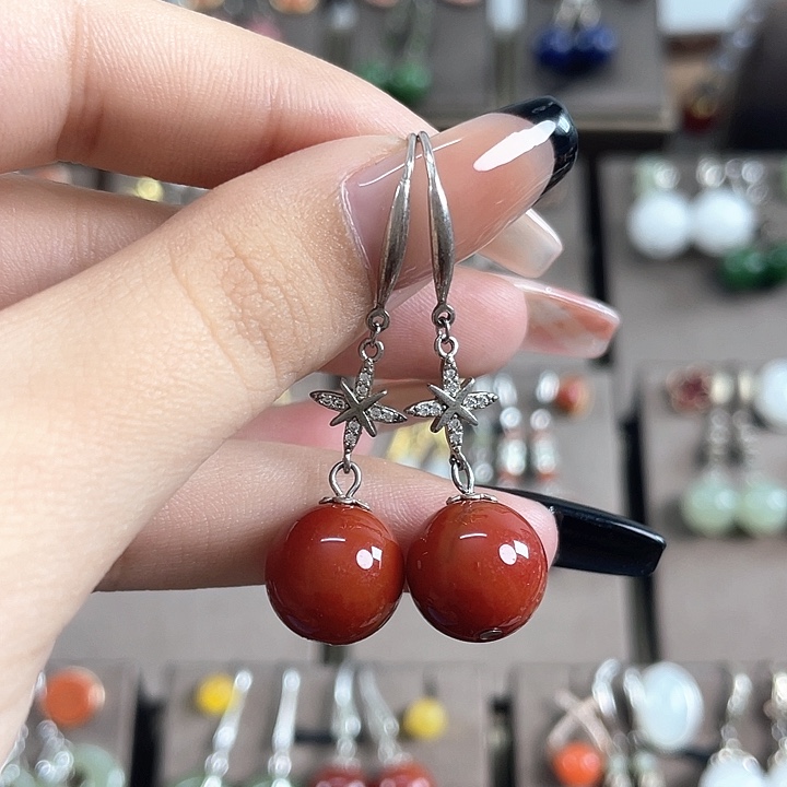 玛瑙/玉髓耳饰银S925镶嵌12左右