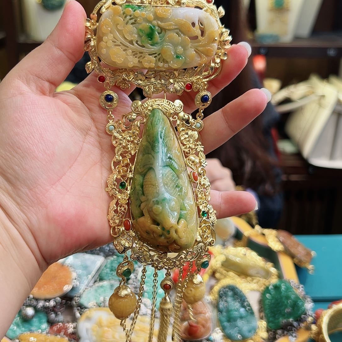 翡翠颈饰银S925镶嵌古风