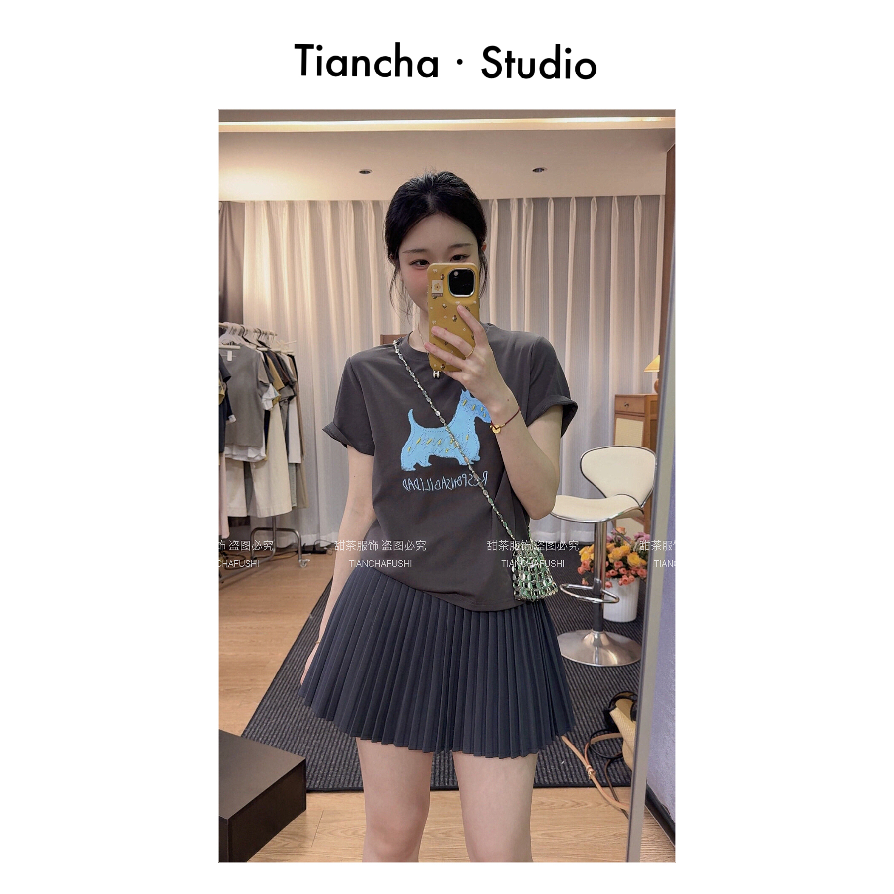 sweet c【短腿狗】M409#夏季韩版风正肩短袖T恤女设计气质百搭小众