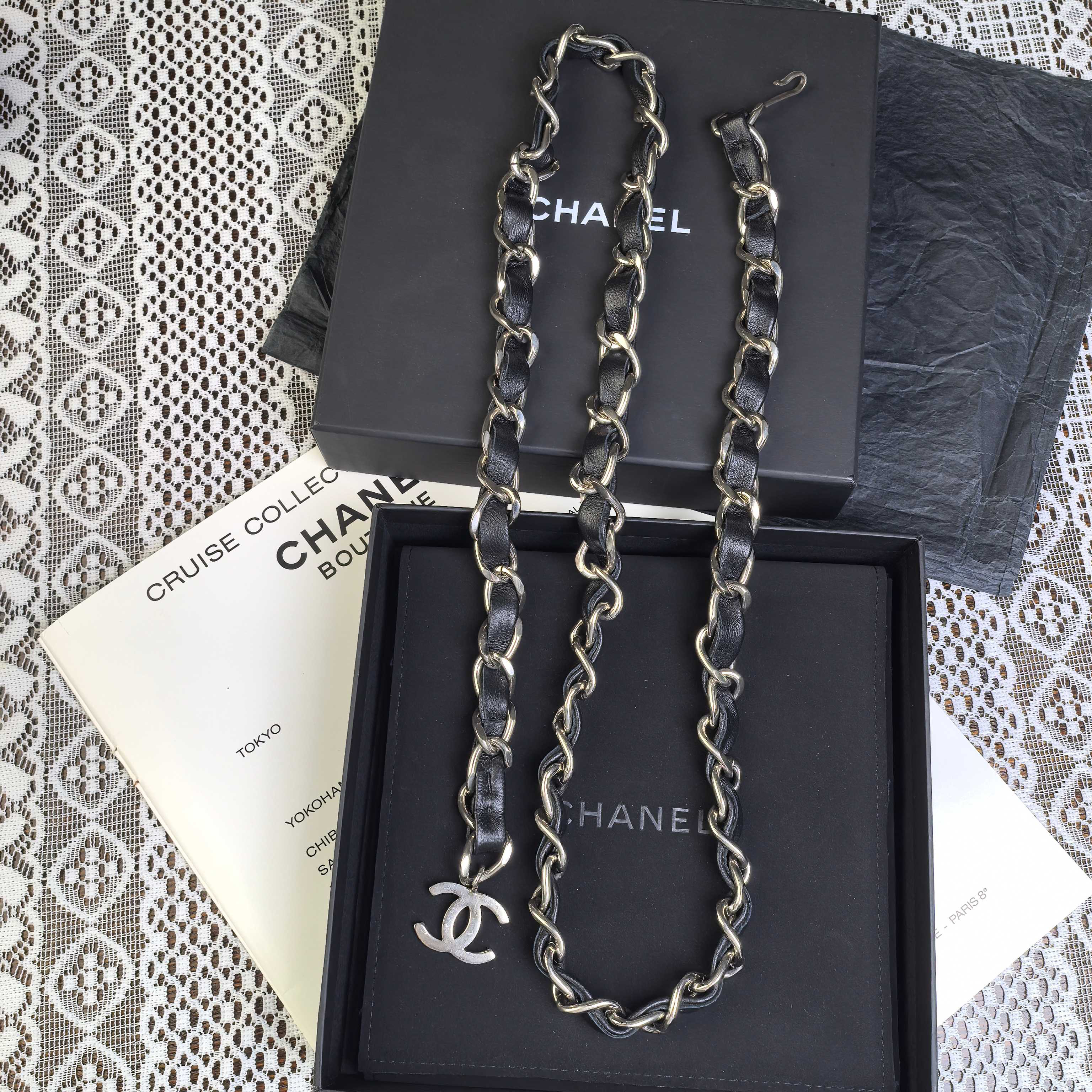 99新 Chanel/香奈儿 黑银皮穿腰链