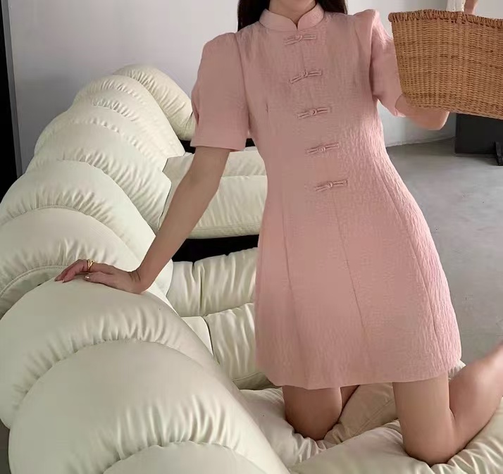 239953{裙长87}夏季新款中式国风改良旗袍连衣裙修身显瘦复古立领