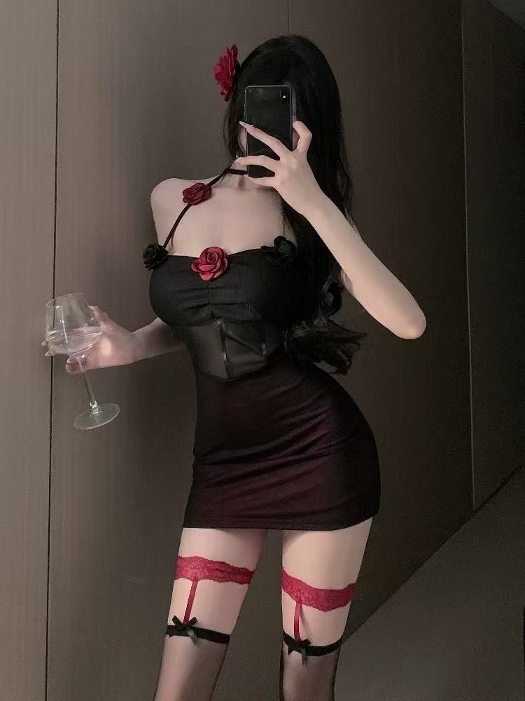 玫瑰之夜 有杯垫蹦迪酒吧直播网红连衣裙